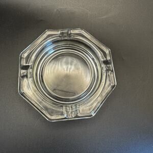 vintage clear octagon shape glass ashtray MCM